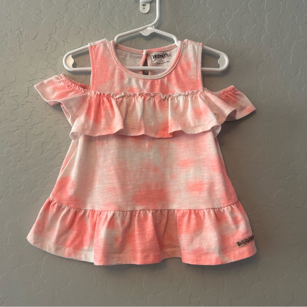Hudson Kids pink tie dye cold shoulder ruffled tank top size 4T